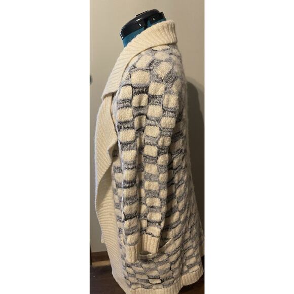 Urban Outfitters Ecote Cream Blue Wool Knit Drape Open Long Cardigan Wm Small*** - Picture 4 of 7